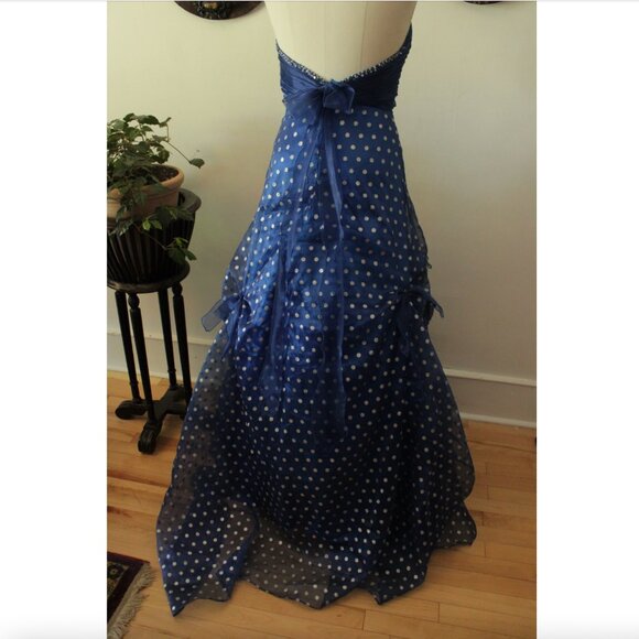 2000's Blue Chiffon Polka Dot Flirt Maggie Sottero Prom Evening Gown Dress - Picture 3 of 8